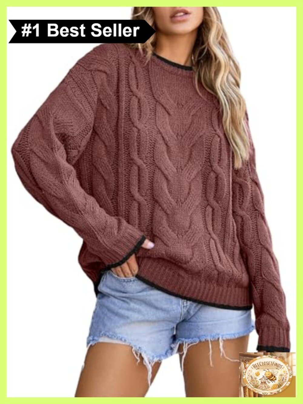Cable Knit Chunky Pullover Sweater Crewneck Loose Fit